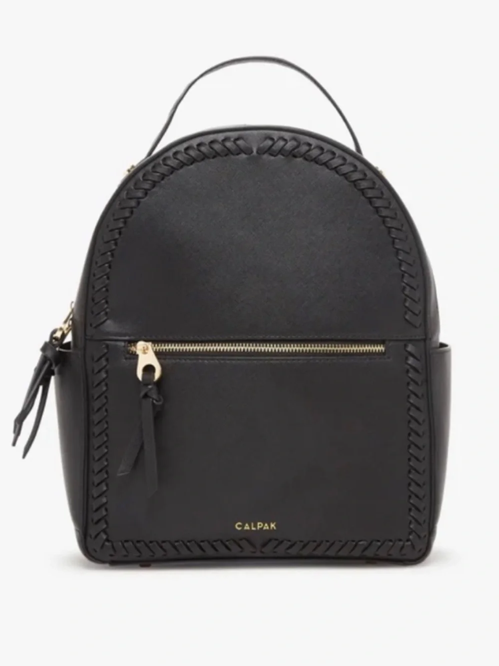 Calpak Black Mini Backpack with Whipstitch Detail and Gold Zip
